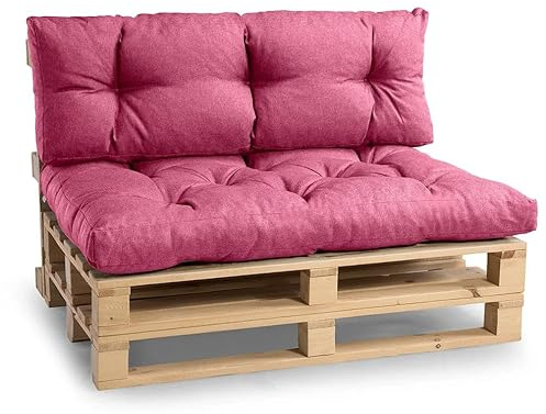 Gutekissen® Palettenkissen Set – Sitzkissen für Europaletten – Gefüllt mit Granuliertem Poulirette-Schaum NPPI – Set (Sitzkissen 120x80 +Rückenlehne 120x40), Rosa