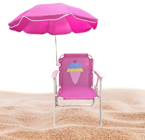 Kinder Gartenstühle | Kindercampingstuhl Kids Beach Stuhl Mit Regenschirm, Klappbarer KleinkindsStrandstuhl Mit Sonnenschirm | Für Kids (50kg Traglast, 38x52cm) | Leichter Faltstuhl (Hai/Löwe/)