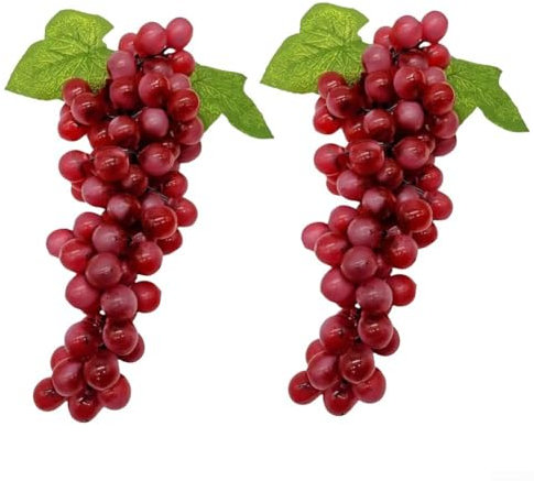 Lot de 2 raisins réalistes parfaits pour les décorations murales et les arrangements de table (rouge)