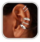 KRFY 5 Paires Argent Ear Cuff Faux Piercing Oreille pour Femme Plaqué Or 14K Boucle Oreille Sans Trou Hypoallergénique Clips Oreilles Non Percées Ajustable Faux Piercing Helix Cartilage Cadeaux CZ