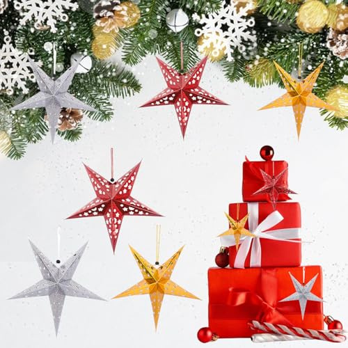 Stelle di Carta da Appendere,Paper Star Lantern 6 Pezzi,Stelle di Natale Decorazioni Natalizie,Stelle di Natale Pieghevoli,Decorazioni Natalizie Carta