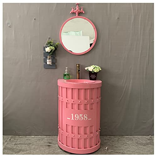 Meuble de Salle de Bain sur Pied avec lavabo et Vasque, Brillant, sous-Meuble, 57,1 x 47,5 x 87,9 cm, Rose, avec Miroir (Rose avec Miroir)