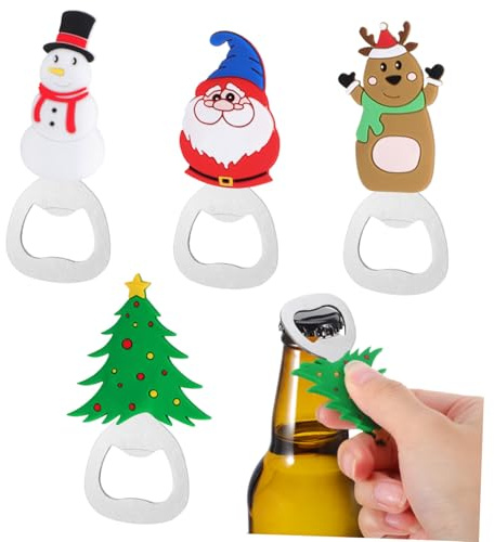 LOLIPPYY 4pezzi Apribottiglie Natalizio Portatile Cartoon Babbo Natale Pupazzo Albero Adorabile Per Feste e Birra Design Resistente e Pratico Per Uso Quotidiano e Campeggio