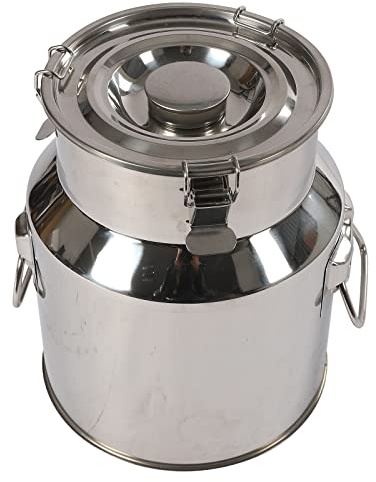 Brocca per latte con coperchio, 14 l, in acciaio inox, con coperchio, contenitore per latte, miele, riso, cereali
