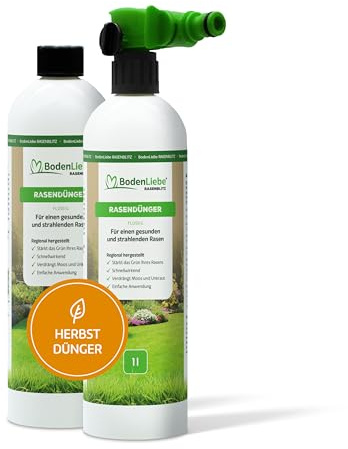 RASENBLITZ Rasendünger Herbst flüssig 2 L – flüssiger Rasendünger zur Vorbereitung vor dem Winter – ideal zur Ergänzung zu Rasensamen – inkl. Sprühflasche – Anwendung direkt am Gartenschlauch