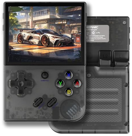 RG35XX Plus Handheld Games Console,3.5 Inch IPS Screen 640x480,Built-in TF Card,with 3300mAh Battery Classic Game Console,Support HD and TV Output Casual Game Console-Black||64G