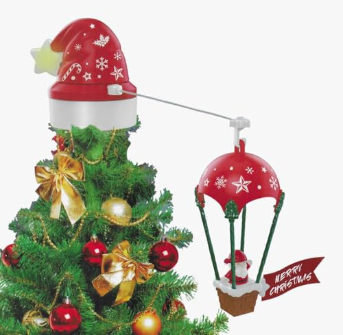EMPOTEC Puntale Albero di Natale Monfolgiera Babbo Natale Decorazione Natalizia Girevole Movimento con Luci e Suoni Effetto Rotante Alimentazione USB