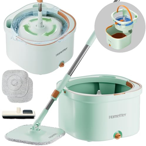 Wischmopp Set Mit Eimer,Bodenwischer 2 Kammer System,360°Drehbarer Bodenwischer,Bodenwisch-Set &Wischeimer,Mop Set mit Auswringfunktion und Teleskopstange,Mikrofaser-Bodenwischer für Alle Bodenarten