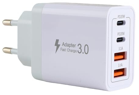Chargeur USB C 40W Rapide Multiport, Prise USB C avec 4 Ports, Charger Téléphone et Tablette, Compatible iPhone iPad Android, Compact Léger Sécurisé pour Voyage