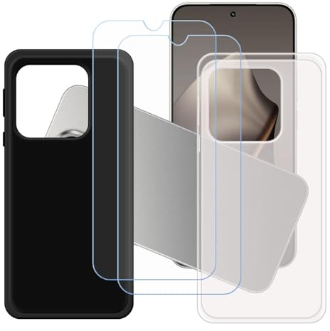 GYDQQKJ Funda para Xiaomi 15T Pro + 2 Piezas Vidrio Protector de Pantalla Cristal Templado Film, 2-Pack Translúcido + Negro Suave TPU Silicona Cover Carcasa Caso Case para (6.83)