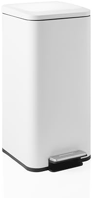 hjh OFFICE Clean Square - Pattumiera quadrata, 30 l, igienico e ermetico, a prova di impronte digitali, per interni, colore: Bianco