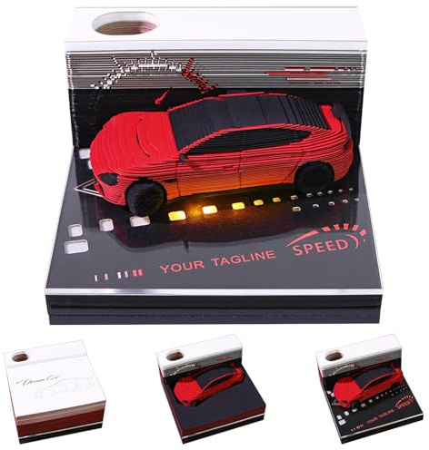 3D Kalender Abreißen 2026 Papier Time Piece Calendar 2026 mit Licht Schutzhülle Haftnotizen Staubdicht Kalenderornamente 3D Notizblock Kalender für Wohnzimmer Büros (Auto)