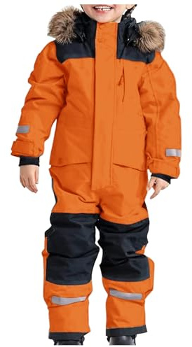 Combinaison de Ski Enfants Garçons Fille Une Pièce Ensembles de Neige Doudoune à Capuche Zippé Imperméable Veste en Duvet Hiver Chaud Tenue Plein Air pour 1-15 Ans (02 Orange, 8-9 Years)