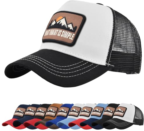 Tiakay Trucker Cap mit Stickerei - Baseballmütze mit Mesh-Rücken für Damen & Herren, Atmungsaktiv & Verstellbar, für Freizeit, Outdoor und Sport (Schwarz & Weiß)