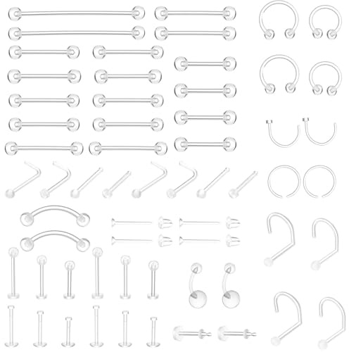 Yolev 60 Stück Klare Plastik Piercing für Op, Platzhalter, Schmuck, Piercing Retainer für Brustwarze, Zunge, Nase, Septum, Augenbraue, Bauchnabel, Knorpel, Tragus, Ohrringe, Industrielle Lippen