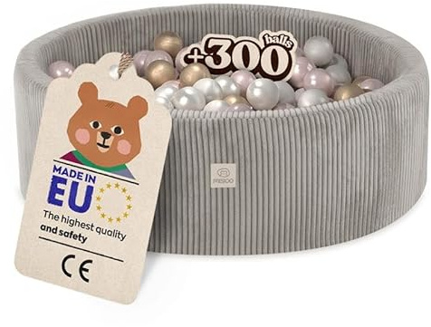 MISIOO Bollbad med skumfyllning – 90 x 30 cm – 300 bollar – Högkvalitativa bollbadbollar för barn – mjuka och säkra leksaker – tvättbar