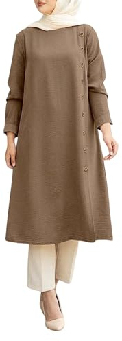 Generisch Abaya Damen Elegant Muslimische Kleider Damen Ramadan Gebetskleidung für Frauen Muslim Kleid mit Knopfleiste Langarm Gebetskleid Islamische Weite Arabische Kleidung Kaftan Midikleid