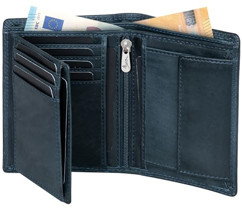 Fa.Volmer ® Ledergeldbörse aus echtem Büffelleder - Großes Portemonnaie für Herren & Damen - TÜV geprüfter RFID-Schutz | VO2 (Nightblue)