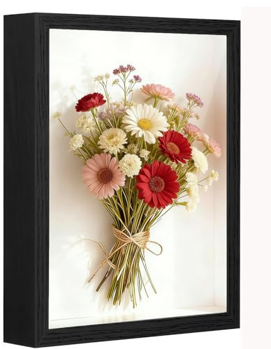 Shadow Box Frame 23x28x3 cm, 3D Deep Picture Frame Display Case with Acrylic Glass, Wooden Shadow Box for Memorabilia Flowers Medals Tickets Crafts, Tabletop Keepsake Display Box for Home Decor