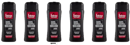 INTESA Pour Homme - 6 gel doccia shampoo Energy Power, rivitalizzante, con complesso di taurina, 500 ml, + portachiavi Italy Shop Service in omaggio