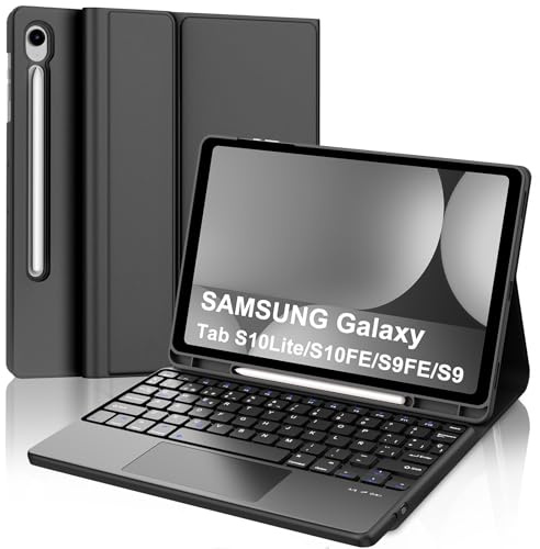 JADEMALL Funda con Teclado para Samsung Galaxy Tab S10 Lite S10 FE 2025/S9 FE 2023 10.9 Pulgadas, Teclado Bluetooth Inalámbrico con Funda Delgado y Trackpad para Samsung Galaxy Tab S9 11 2023-Negro