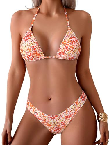 ZAFUL Bikini Set Triangular con Relleno Tirantes Anudados Cruzados en la Espalda para Mujer 2019