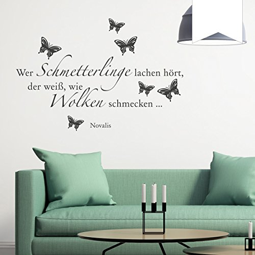 Wandkings Wandtattoo Wer Schmetterlinge lachen hört, der weiß, wie Wolken schmecken … (Novalis) 50 x 34 cm weiß - erhältlich in 33 Farben