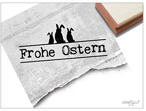 Stempel Osterstempel FROHE OSTERN mit Osterhasen - Textstempel zum Osterfest, für Ostergrüße Karten Geschenkanhänger Geschenk Osterdeko - zAcheR-fineT
