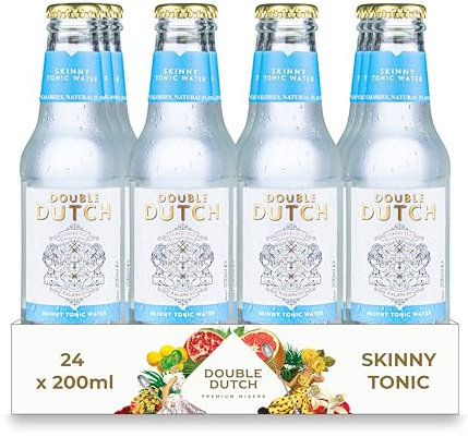 Double Dutch Skinny Tonic Water | Low Calorie Diet Indian Tonic Water | Gluten Free, Vegan Friendly Premium Mixer Perfect For Gin & Cocktails | 24 x 200ml Bottles
