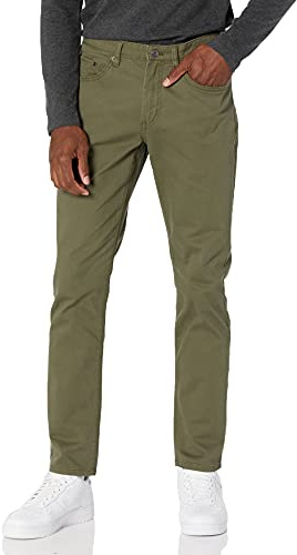 Amazon Essentials Pantaloni in Twill Elasticizzati con 5 Tasche Slim Uomo, Verde Oliva, 32W / 29L