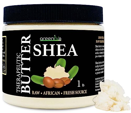 GreenIVe Shea Butter Raw 100% Pure Unrefined Ivory Shea Butter Grade A West African Karite Nut Butter for DIY Butters Lotions Creams Soaps Balms Lip Care Hair Body Moisturizer Massage Butter Jar 16oz
