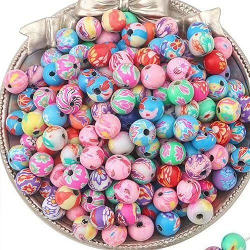 DAHI 200pz Perline Colorate per Braccialetti, Perline Fiore in Argilla Polimerica, Rotonde da 8 mm, per Gioielli Fai da Te, Bracciali, Collane, Orecchini