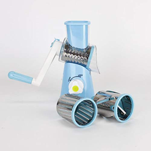 KUANDARg Safety Rotary Cheese Grater Chopper 3 in 1 Mandoline Slicer Stainless Steel Manual Cutter Vegetable Grater Julienne Slicer Fruit Powerful Sucker Multifunction, Blue