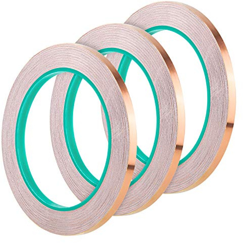 AIEX 3 Rouleaux 6mm Ruban De Cuivre Double Face Conducteur Adhésif Pour Blindage Emi Vitrail Réparations Électriques Anti-Limaces Mise à La Terre