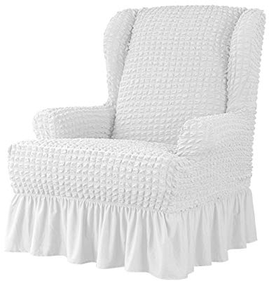 VanderHOME Sesselbezug Jacquard Stretch Ohrensessel Husse Spandex Antirutsch Sofaüberwurf Sessel-Überwürfe für Ohrensessel (Weiß)