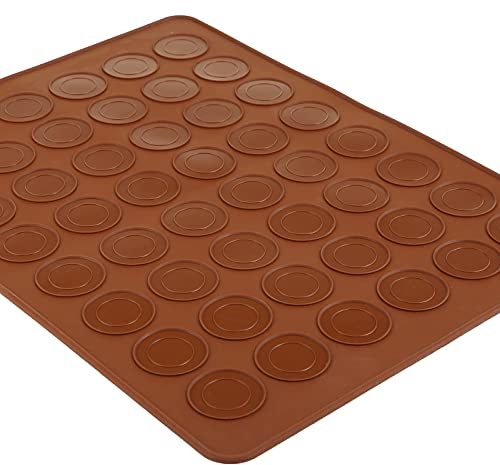 GWHOLE Tappetino Macarons 48 Capacità 5 cm Microforato Decora in Silicone, Stampo di Macarons da Forno per Dolci Biscotti Muffin Cucina Pasticceria, Colore Bruno