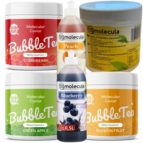 molecula molecula Molekularna Fabryka Samku Set de Bubble Tea - fraise, fruit de la passion, pomme, sirop de baies, pêche, thé au jasmin, tasses et pailles