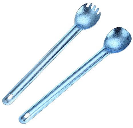 DZRZVD Titanium Long Handle Spork and Spoon Set, 8.5 Blue Soup Spoon, Eco-Friendly Coffee Utensil, Portable Camping Cutlery