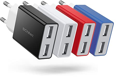 SCHITEC Cargador de 2 Puertos, 4 Pack 5V/2.1A Mini Adaptador de Corriente USB para Viaje y Hogar - Compatible Con iPhone XS/XR, iPad, LG G5, Samsung Galaxy S8, Huawei