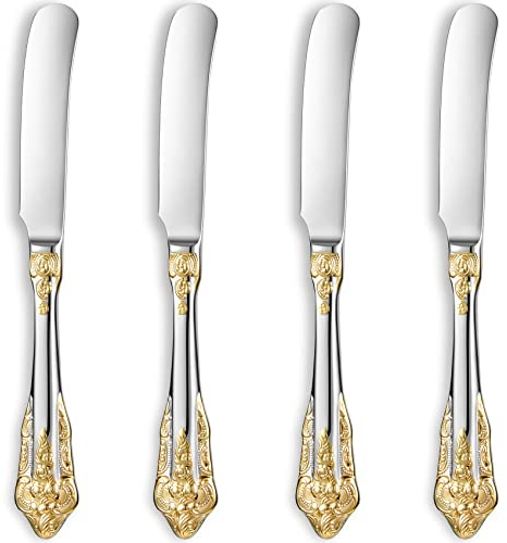 KEAWELL Wunderschöner 17,5 cm Butterstreuer, 18/10 Edelstahl, 4 Stück, Gold Accent Buttermesser