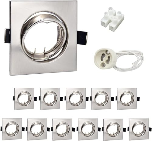 Wondlumi 12er LED Einbaustrahler Rahmen GU10 Fassung 68mm Gebürstet Eckig | Einbaurahmen GU10 Rund Edelstahl Gebürstet Einbauspots Schwenkbar Deckenspots Wohnzimmer Schlafzimmer Küche Flur