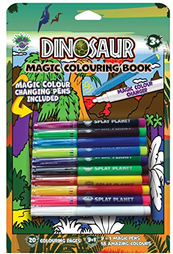Splat Planet Magic Dinosaur målarbok med magisk färgskiftande pennor set – magisk konst A4-storlek målarbok – färgskiftande magisk färgpennor set (dinosaurie)