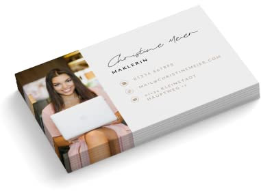 Visitenkarten personalisiert | mit Foto | Design Maklerin | 1-seitig | Querformat | Menge + Papier zur Auswahl | selbst gestalten | hochwertiger Druck (50 Stück)