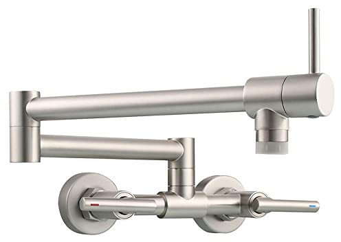 HomeLava Topffüller Wasserhahn Wand Küchenarmatur Wandmontage Faltbar Wandarmatur Kalt und Heiß mit Doppelgelenk-Schwenkarm und 2 Wasserstrahlarten Küchenarmatur Spültischarmatur