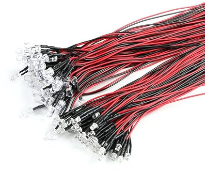 JESSINIE 50Pcs 3mm Light Emitting Diodes LED Bead with Wire Decorative Toy Car Indicator Light DC 5V~12V Red Light 3mm