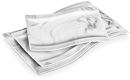 MALACASA Large Porcelain Rectangular Serving Trays for Entertainment, Oven, Dishwasher Safe, Marble Grey, Set of 3