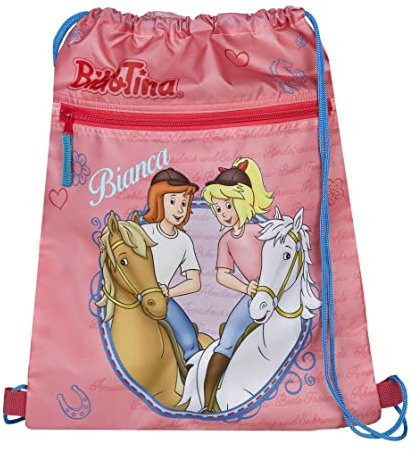 Undercover Personalisierter Turnbeutel für Mädchen mit Namen | Motiv Pferde-Freundinnen Bibi & Tina in rosa | Geschenk-Idee für Kinder Schuhbeutel zum Zuziehen