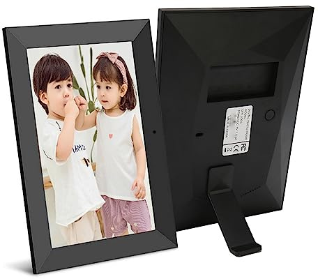 WiFi Digitaler Bilderrahmen 8 Zoll, 1280x800P IPS Touchscreen mit 16 GB Speicher, Digitaler Fotorahmen Teilen Sie Fotos und Videos über WiFi, Unterstützt Wandmontage, Schwarz (EU-Stecker)