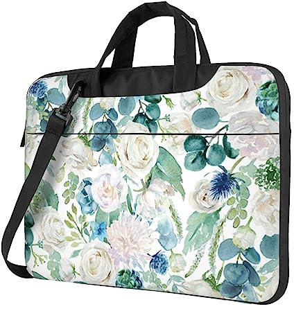TOMPPY Moderna Boemia Fiore Stampato Laptop Bag Spalla Messenger Bag Caso Del Manicotto Portatile Laptop Caso Crossbody Valigetta, Nero , 13 inch