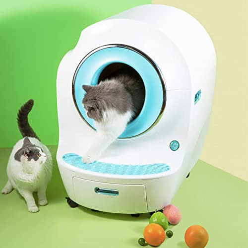 Automatic Cat Litter Box 9L Self Cleaning Cat Litter Tray with APP Control, Odor Removal Smart Robot Toilet with Closed Sandbox for Multiple Cats white